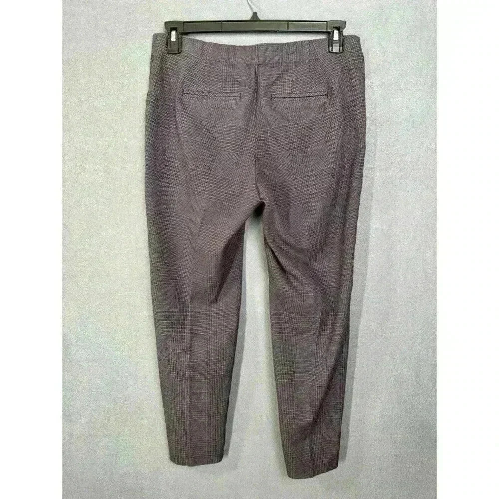 J. Jill Plaid Pants Size 8 Brown Blue Brushed Twill Bi-Stretch Ankle Button Zip - Picture 5 of 12